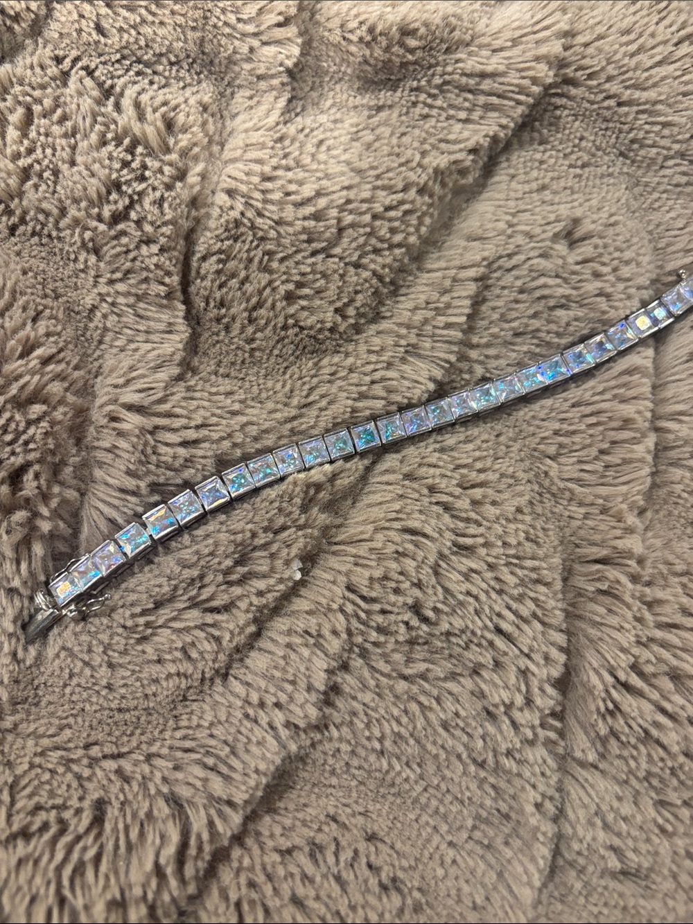 Sterling Silver Tennis Bracelet with Iridescent Square Crystals